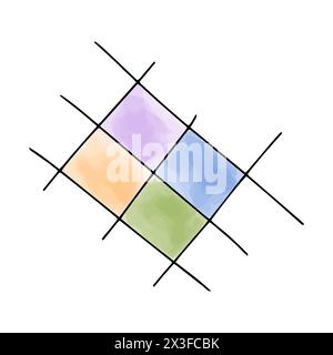 Watercolor doodle element. Grid with colored squares, vector illustration. Stock Vector