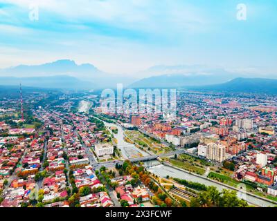 Vladikavkaz aerial panoramic view. Vladikavkaz is the capital city of the Republic of North Ossetia-Alania in Russia. Stock Photo