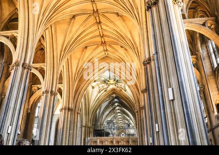 Bristol, England- March 29, 2024: Architectural details of the interior of Bristol Cathedral Stock Photo