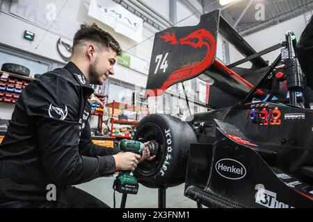 Brno, Czech Republic. 25th Apr, 2024. Students of the Technical University in Brno present formula Dragon e4 in Brno, Czech Republic, on April 25, 2024. This year students of the Brno University of Technology will take part in the Formula Student World Series. Credit: Monika Hlavacova/CTK Photo/Alamy Live News Stock Photo