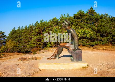 Kislovodsk, Russia - September 29, 2020: Mikhail Lermontov Monument at Krasnoye Solnyshko mountain viewpoint in Kislovodsk National Park in Russia Stock Photo