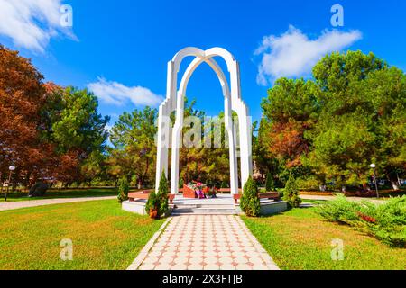 Pitsunda, Georgia - October 05, 2020: Memorial monument to the heroes who fallen and murdered in the War of Independence in Pitsunda town, Gagra distr Stock Photo