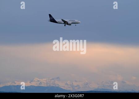 RECORD DATE NOT STATED Lufthansa D-AIBK Airbus A319-112 flights over Swiss Alps while landing at Kloten Airport, Zurich Copyright: xSergioxBrunettix Stock Photo