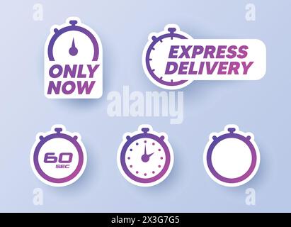 Timer stickers set. Timer, clock, stopwatch icons Stock Vector