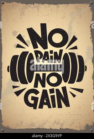 No pain no gain retro poster. Retro emblem, logo, badge. Stock Vector