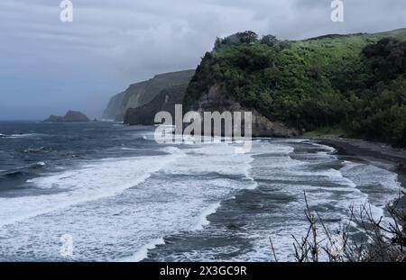 Black sand beach in Big Island, Hawaii Stock Photo