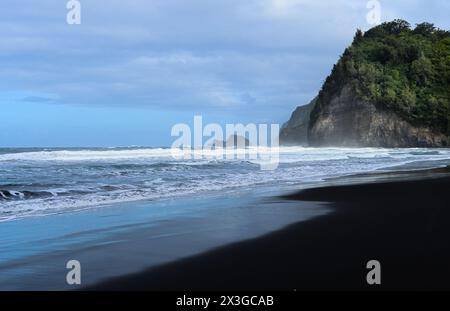 Black sand beach in Big Island, Hawaii Stock Photo