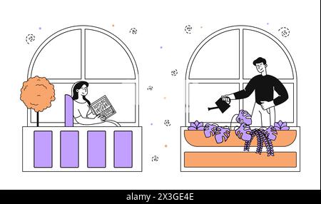 Free time at balcony vector simple Stock Vector
