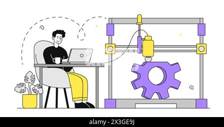 Man with 3d printer vector simple Stock Vector