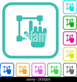 Visual editing solid vivid colored flat icons in curved borders on white background Stock Vector