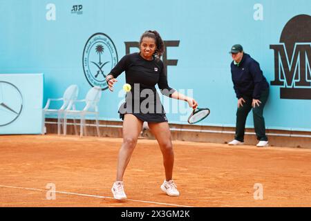 Madrid, Spain. 26th Apr, 2024. Robin Montgomery (USA) Tennis : Robin Montgomery during singles round of 64 match against Katie Boulter on the WTA 1000 tournaments Mutua Madrid Open tennis tournament at the Caja Magica in Madrid, Spain . Credit: Mutsu Kawamori/AFLO/Alamy Live News Stock Photo