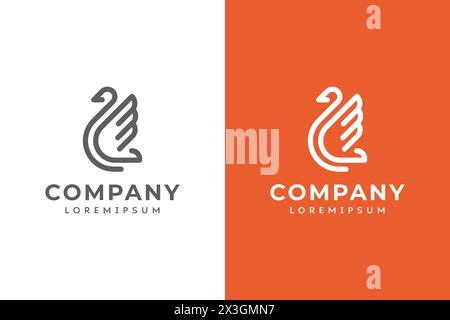 Swan logo with minimalist line art design style vector template Stock Vector
