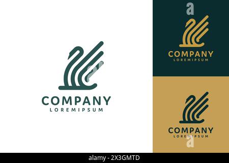 Modern swan logo with minimalist line art style vector illustration Stock Vector