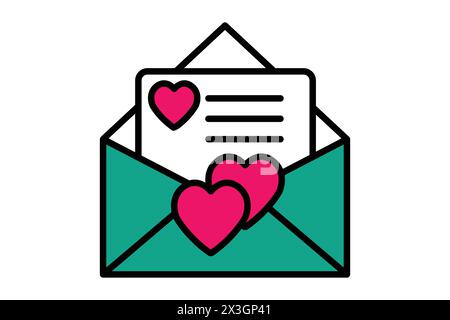 love letter icon. open envelope with love letter. icon related wedding, party. flat line icon style. wedding element illustration Stock Vector