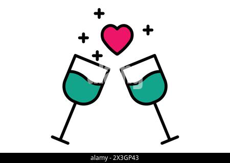 champagne icon. icon related wedding, party. flat line icon style. wedding element illustration Stock Vector