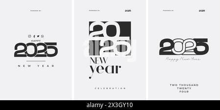 Unique and clean happy new year 2025 number style. Vector premium simple background. Collection of new year numbers 2025. Stock Vector