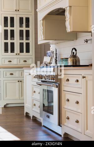 White Painted Maple Wood Antique Style Cabinets With Tan Coloured 