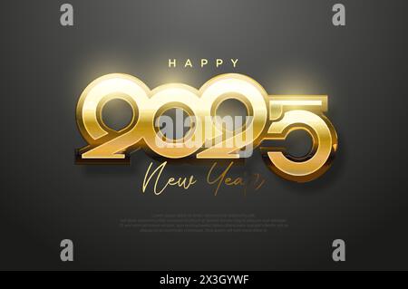 Happy New Year 2025. With unique number illustrations and elegant colors. Premium number design for calendar and banner design. 2025 Stock Vector