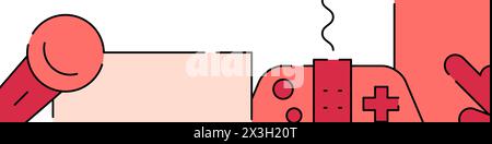 Gadget related horizontal banner or bottom border template background. Flat filled line vector illustration isolated on white. Stock Vector