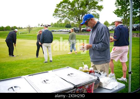 USA; 04-26-2024: Golfers compete in the Apple Blossom HoneyWay Golf Classic presented by Bank of Clarke. The tournament was held at the Rock Harbor Go Stock Photo