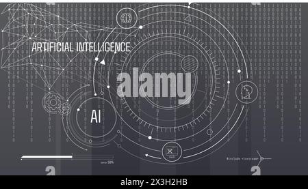 Artificial intelligence computing technology is used to create virtual infographics. Stock Vector
