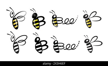 Creative Bees Insect Collection Logo Vector Symbol Icons Illustration Stock Vector