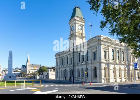 Waitaki District Council Building and St Luke's Anglican Church, Thames Street, Oamaru, Otago, South Island, New Zealand Stock Photo