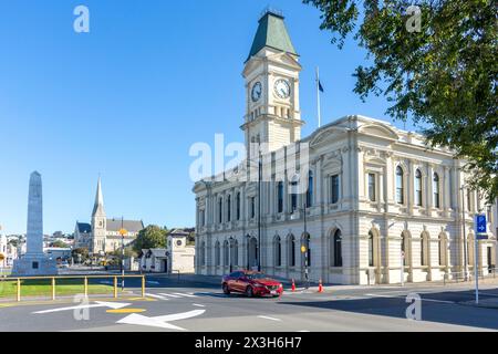 Waitaki District Council Building and St Luke's Anglican Church, Thames Street, Oamaru, Otago, South Island, New Zealand Stock Photo