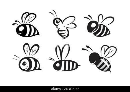 Creative cute bees collection logo vector symbol illustration Stock Vector