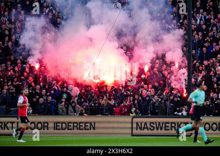 ROTTERDAM, NETHERLANDS - APRIL 21: supporters of Feyenoord light pyro fireworks during the Dutch TOTO KNVB Cup Final between Feyenoord and NEC Nijmege Stock Photo