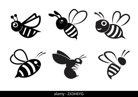 Creative cute bees collection logo vector symbol illustration Stock Vector