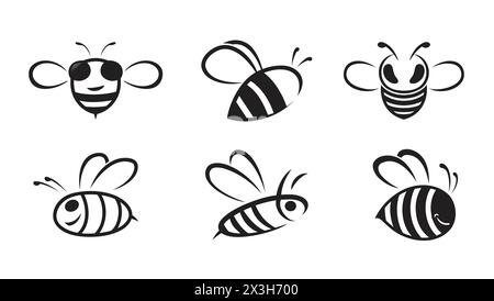 Creative cute bees collection logo vector symbol illustration Stock Vector