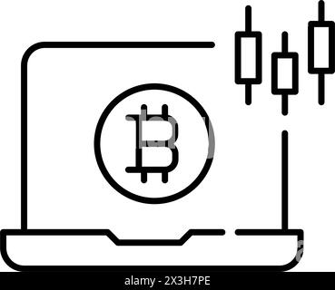 Cryptocurrency trading terminal. Candlesticks chart with bitcoin symbol. Price volatility. Pixel perfect vector icon Stock Vector