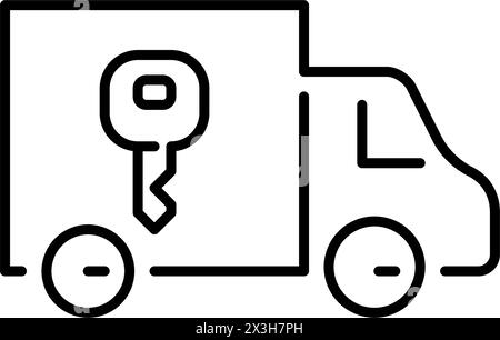 Lorry with key on it. Truck rental and moving houses services. Pixel perfect vector icon Stock Vector