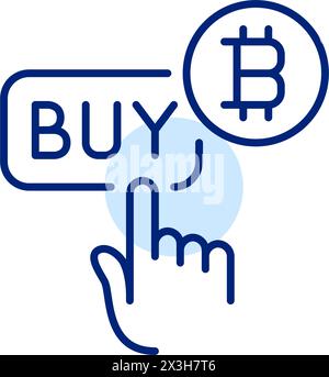 Bitcoin trading terminal app. Making order. Finger clicking on buy button. Pixel perfect vector icon Stock Vector