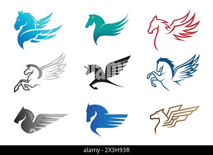 Creative Pegasus Horse Collection Set Logo Vector Icon Symbol Design Illustration Stock Vector