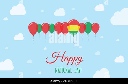 Bolivia Independence Day Sparkling Patriotic Poster. Row of Balloons in Colors of the Bolivian Flag. Greeting Card with National Flags, Blue Skyes and Stock Vector