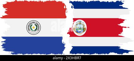 Costa Rica and Paraguay grunge flags connection, vector Stock Vector