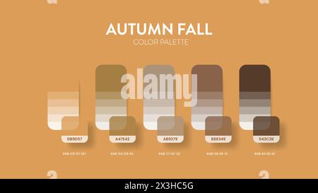 Color palette guide in Autumn Fall colour theme collections. Color inspiration or chart with codes template. Color combination RGB. Colors swatches fo Stock Vector
