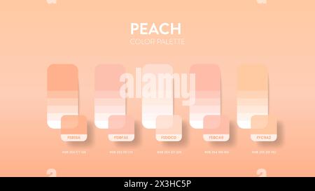 Color palette guide in Peach colour theme collections. Color inspiration or chart with codes template. Color combination set RGB. Colors swatches for Stock Vector