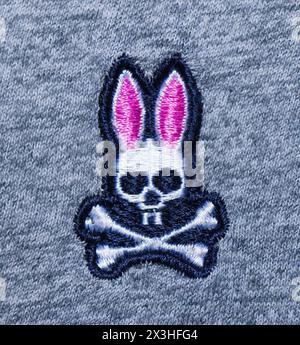 Psycho Bunny iconic logo Skull and crossbones with pink rabbit ears is ...