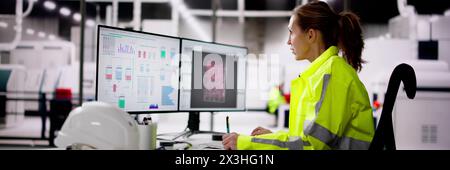 Operator and engineer monitor SCADA system using control Stock Photo
