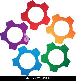 Interconnected gears represent: unity and cohesion in a community, diversity and inclusivity and cooperative movement. Stock Vector