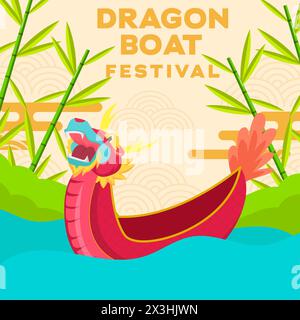 vector dragon boat festival illustration design with bamboo Stock Vector