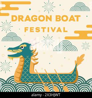 flat design dragon boat festival illustration vector Stock Vector
