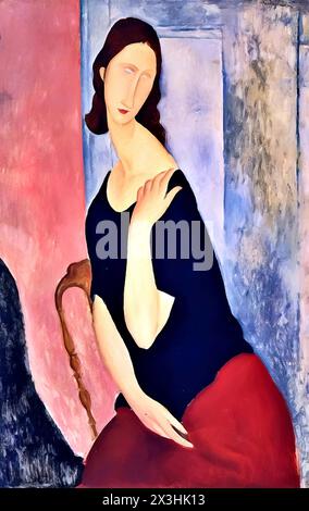 Portrait of Jeanne Hebuterne, 1918 (Painting) by Artist Modigliani, Amedeo (1884-1920) Italian. Stock Vector