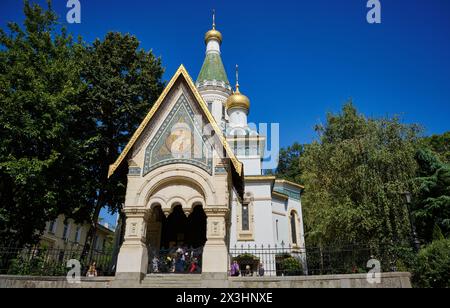 Bulgaria, Sofia, view of the St. Nicola russian church (Tsurkva Sveta Nikolai), in a central street of the city Stock Photo