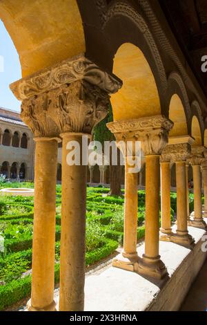 Capitals in the Romanesque cloister. Santo Domingo de Silos monastery, Burgos province, Castilla Leon, Spain. Stock Photo
