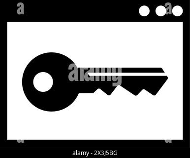 A black and white icon of a key in a browser window, with a tire tread pattern on the key. Perfect for automotive design logos and branding. Vector ic Stock Vector