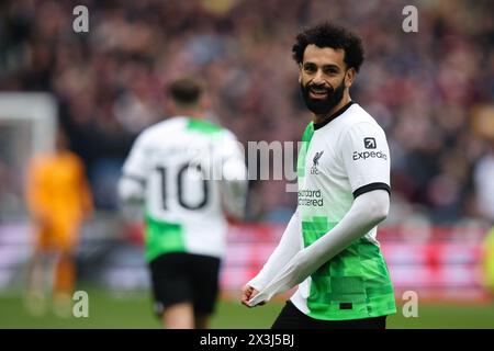 LONDON, UK - 27th Apr 2024:  Mohamed Salah of Liverpool reacts during the Premier League match between West Ham United FC and Liverpool FC at London Stadium  (Credit: Craig Mercer/ Alamy Live News) Stock Photo